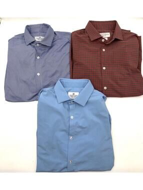 Lot of 3 Mizzen+Main Trim Fit Performance Men’s Button Up Dress Shirt Size Large